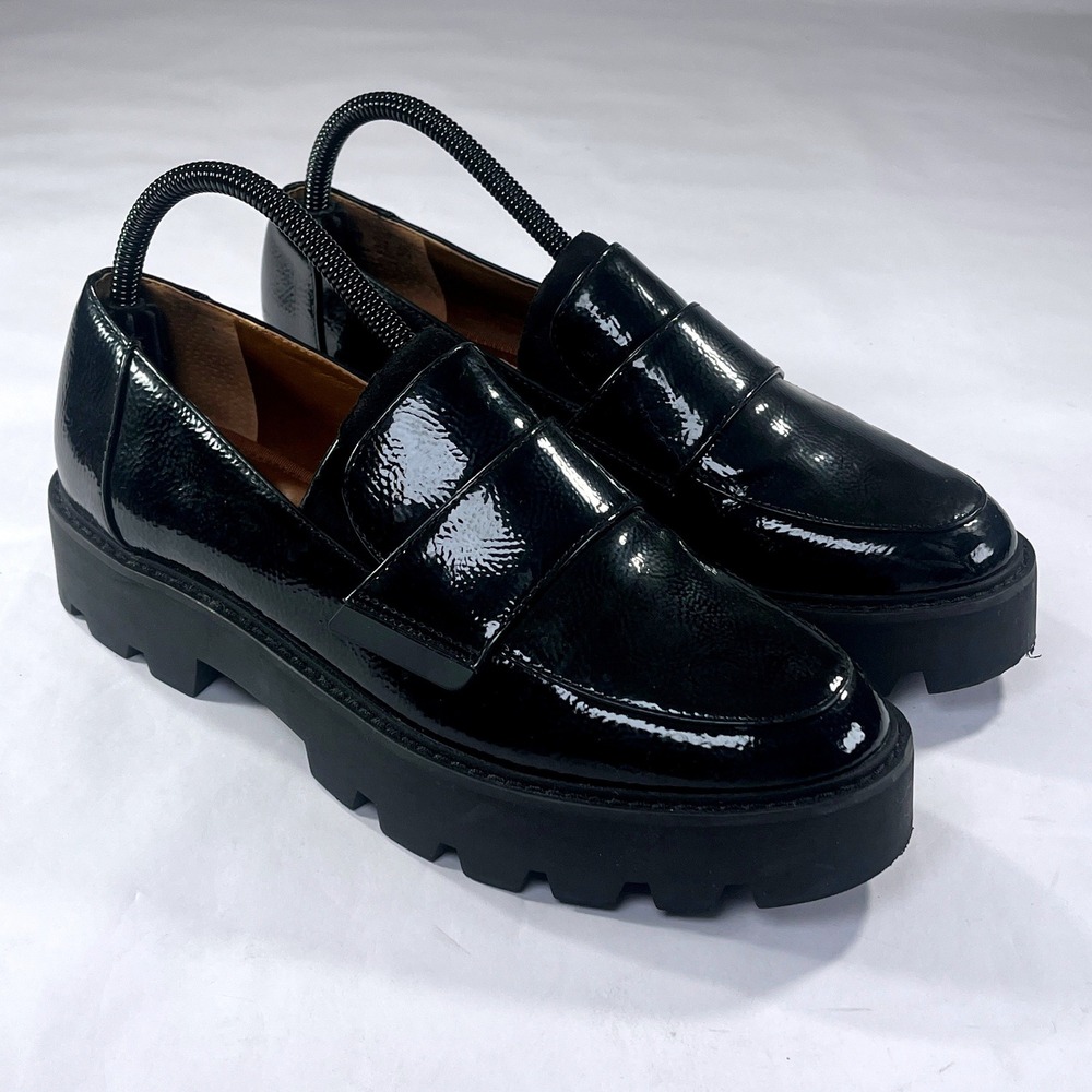 Franco Sarto Brindy Loafers Womens 9.5 Black Patent Leather Platform Chunky Y2K